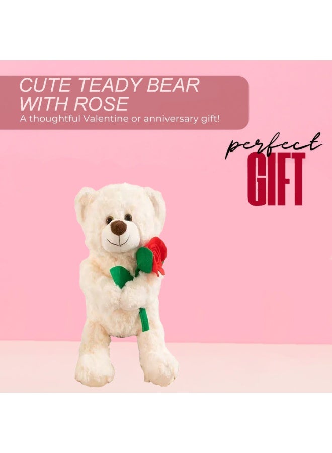 المنزل الذكي دمية دب تيدي من هوم سمارت تحمل وردة صناعية، طولها 30 سم - لعبة محشوة ناعمة من القطيفة، هدية مثالية لعيد الحب، والذكرى السنوية، وأعياد الميلاد، ومناسبات الحب. - Image 4